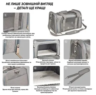 Переноска для кошек и собак до 7 кг сумка-переноска для животных с ремнем и сеткой 45×30×30 см, мініатюра 5