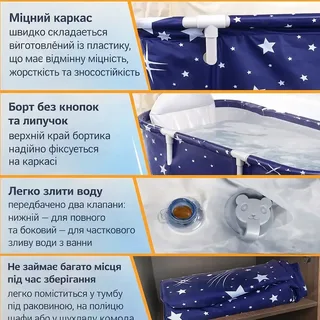 Портативная ванна складная большая с подушкой для взрослых и детей, мініатюра 3