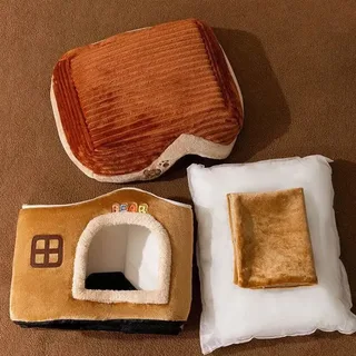 Домик(лежанка) для котов и маленьких собак с мягкой подушкой коричневый мишка, мініатюра 4