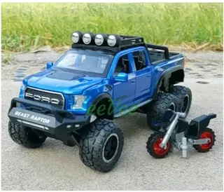 Машинка колекционная пикап Ford Raptor,с мотоциклом,батарея, мініатюра 4