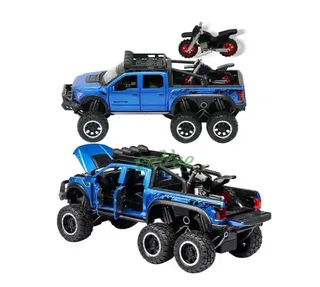 Машинка колекционная пикап Ford Raptor,с мотоциклом,батарея, мініатюра 9