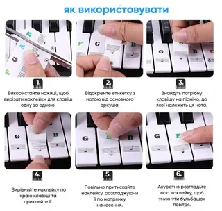 Наклейки-стикеры с нотами для пианино, синтезатора, фортепиано на 88/61/54 клавишы, мініатюра 4