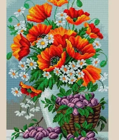 Набор для вышивки крестиком натюрморт "Маки и ромашки", 30×40 см