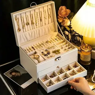 Шкатулка для украшений, ювелирная большая на замке,3 яруса, мініатюра 1