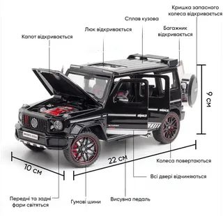 Машинка детская Gelandewagen Гелик Mercedes Benz BRABUS G800 моделька черного цвета, мініатюра 3