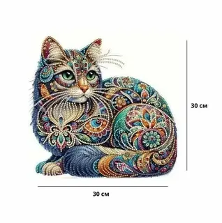 Алмазна мозаика картина стразами за номерами кот 30см х 30см, мініатюра 2