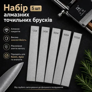 Набор алмазных точильных брусков 5шт камней на бланках для заточки ножей Ruixin, мініатюра 2