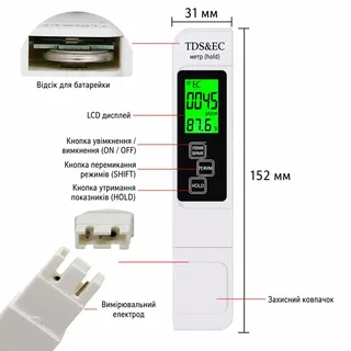 Тестер качества воды TDS/EC/Temp измеритель минерализации воды ppm цифровой анализатор воды, мініатюра 2