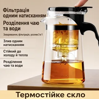Заварочный чайник гунфу из жаропрочного стекла с металлическим фильтром и складной крышкой 750 мл, мініатюра 5