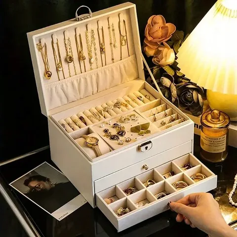Шкатулка для украшений, ювелирная большая на замке,3 яруса