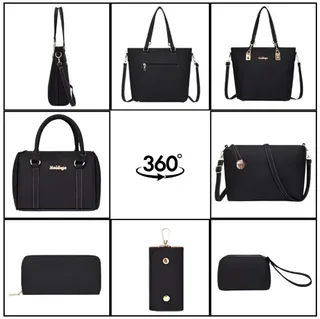 Женский набор сумок 6 в 1 из экокожи черный повседневный комплект, мініатюра 5