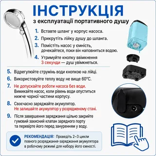 Портативный душ на Li-ion аккумуляторе 4800 mAh переносной мини душ для кемпинга дачи дома, мініатюра 3