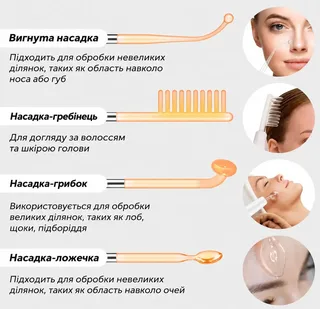 Дарсонваль для волос для лица высокочастотный массажер стимуляция кровообращения регенерация клеток 4в1, мініатюра 8