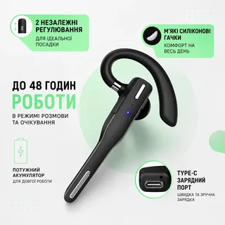 Гарнитура Bluetooth беспроводная с микрофоном Hands Free для разговоров шумоподавление ENC моно наушник LED дисплей аккумуляторная, мініатюра 4