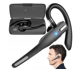 Гарнитура Bluetooth беспроводная с микрофоном Hands Free для разговоров шумоподавление ENC моно наушник LED дисплей аккумуляторная, мініатюра 7
