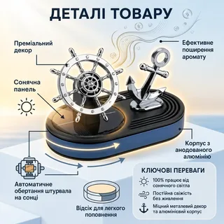 Пахушка в машину ароматизатор в машину на солнечной батарее штурвал и якорь, мініатюра 4