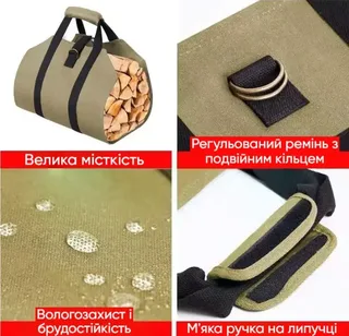Сумка для дров полен крепкая водостойкая с ручками, мініатюра 3