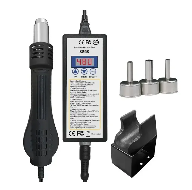 Паяльный фен термопушка WEP 8858 650W100-480°C, 3 насадки